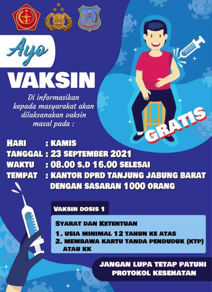 Info Vaksin Gratis DPRD Tanjab Barat Kamis (23/09/21)