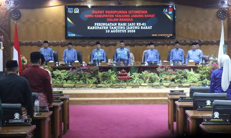 Rapat Paripurna Istimewa DPRD Tanjab Barat dalam rangka hari jadi Kabupaten Tanjung Jabung Barat Senin (10/08/26).