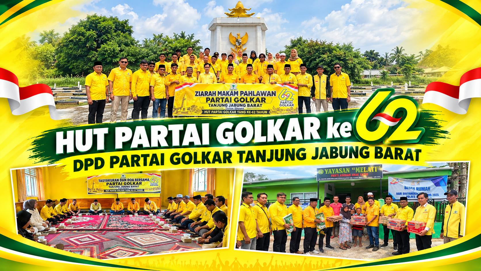 Rangkaian kegiatan HUT Partai Golkar ke-62 yang dilaksanakan oleh DPD Partai Golkar Tanjab Barat Selasa (20/10/26)